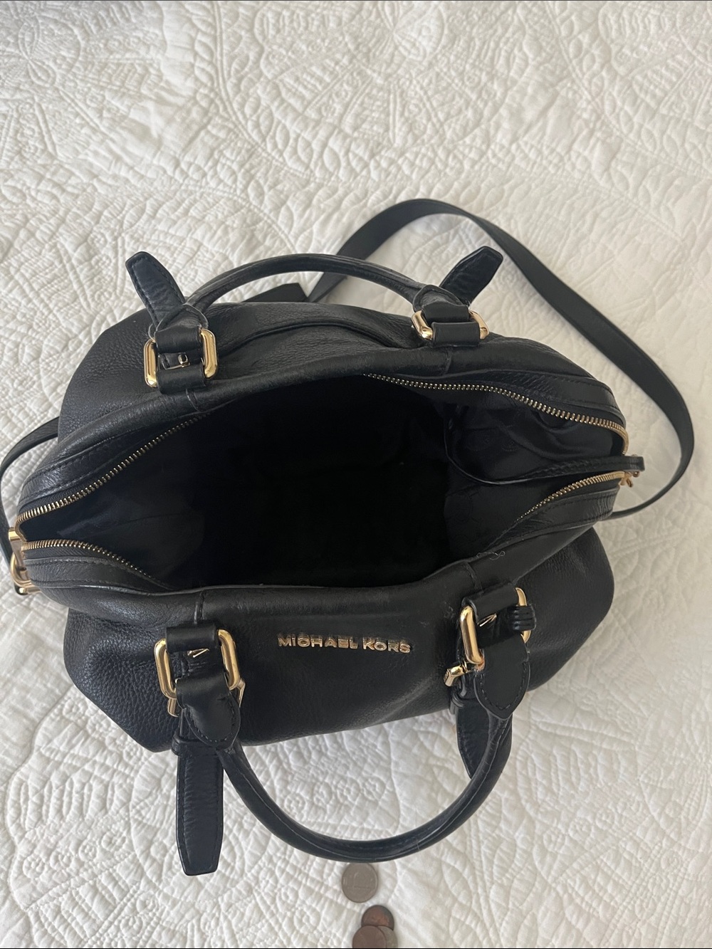 Michael Kors Black Pebbled Leather Satchel with Gold Hardware - Picture 3 of 4